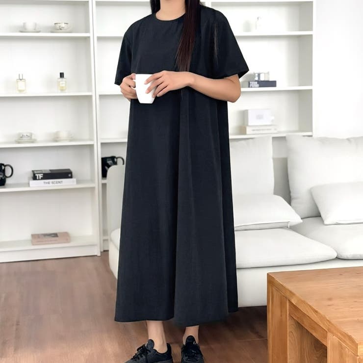 ブラック | 【17665】大人ニュアンスTシャツワンピース	 | SneepDip