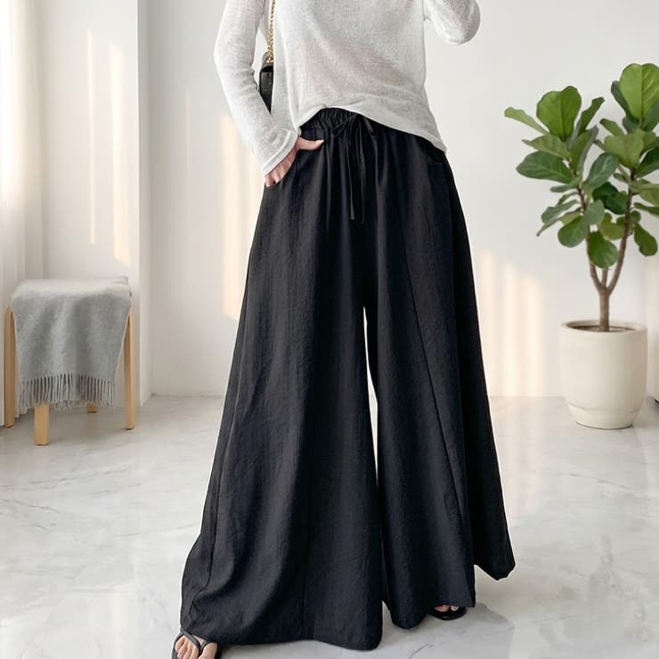 ブラック | 【17680】ワイドレッグフレアパンツ	 | SneepDip