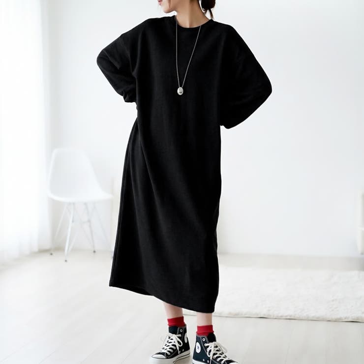 ブラック | 【17728】ロングスウェットワンピース	 | SneepDip