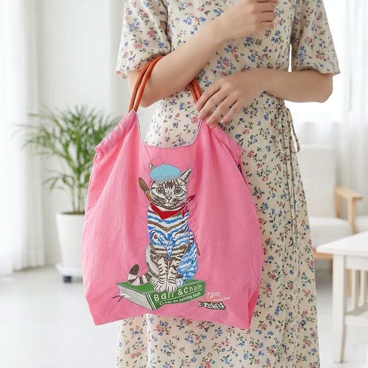 ピンク | 【7246】CAT刺繍エコバッグ	 | SneepDip