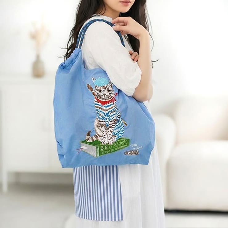 ブルー | 【7246】CAT刺繍エコバッグ	 | SneepDip