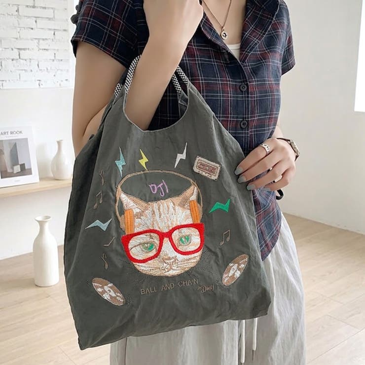 グレー | 【7246】CAT刺繍エコバッグ	 | SneepDip