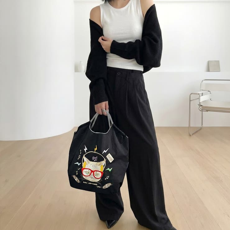 ブラック | 【7246】CAT刺繍エコバッグ	 | SneepDip