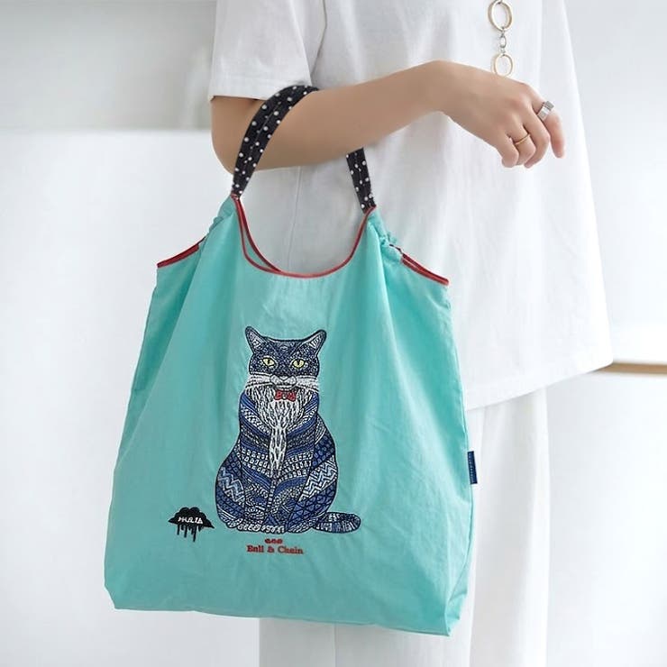 ブルー | 【7264】キャット刺繍エコバッグ	 | SneepDip