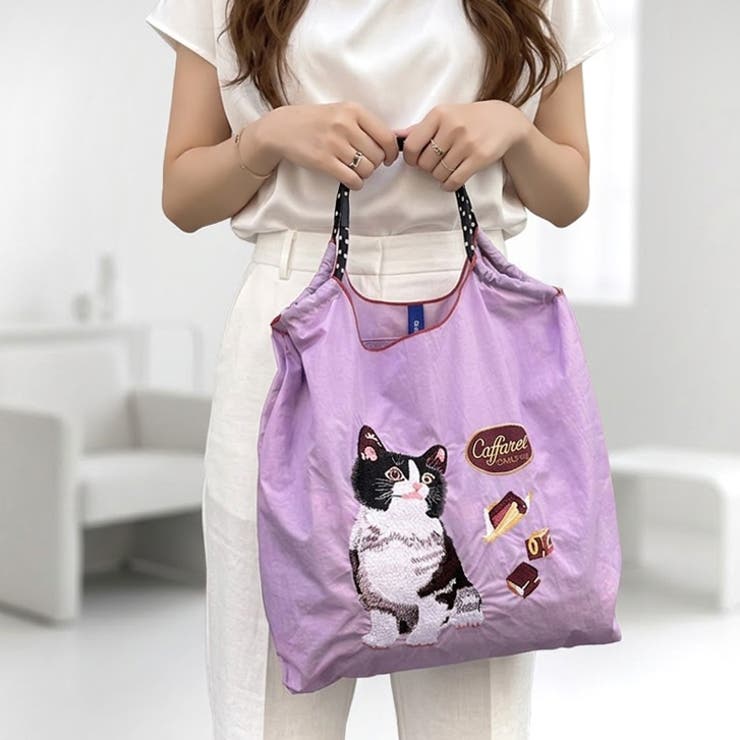パープル | 【7264】キャット刺繍エコバッグ	 | SneepDip