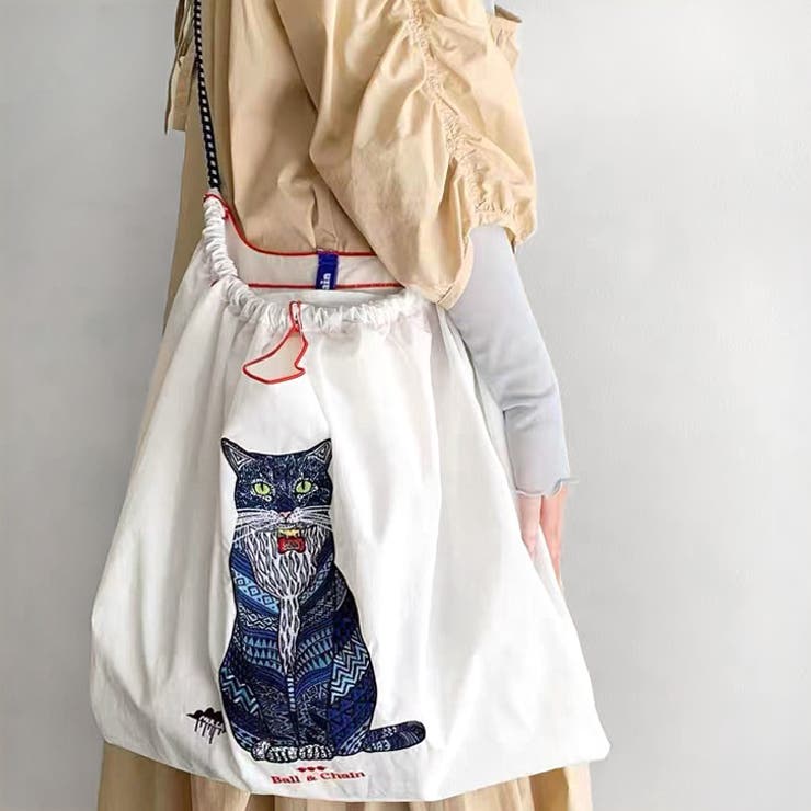 ホワイト | 【7264】キャット刺繍エコバッグ	 | SneepDip