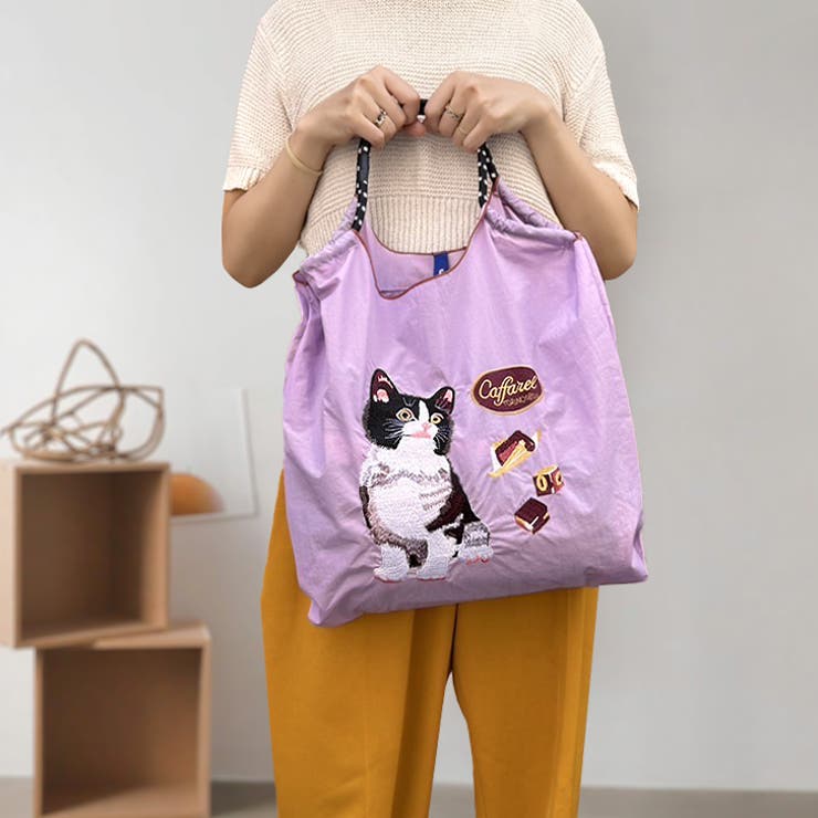 パープル | 【7264】キャット刺繍エコバッグ	 | SneepDip
