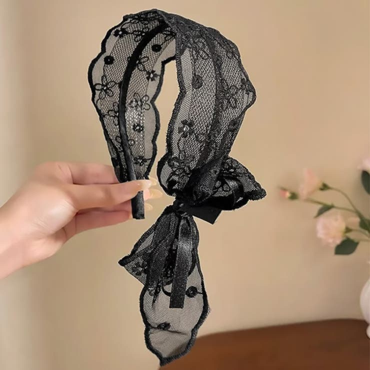 ブラック | 【7282】ワイドレースカチューシャ	 | SneepDip