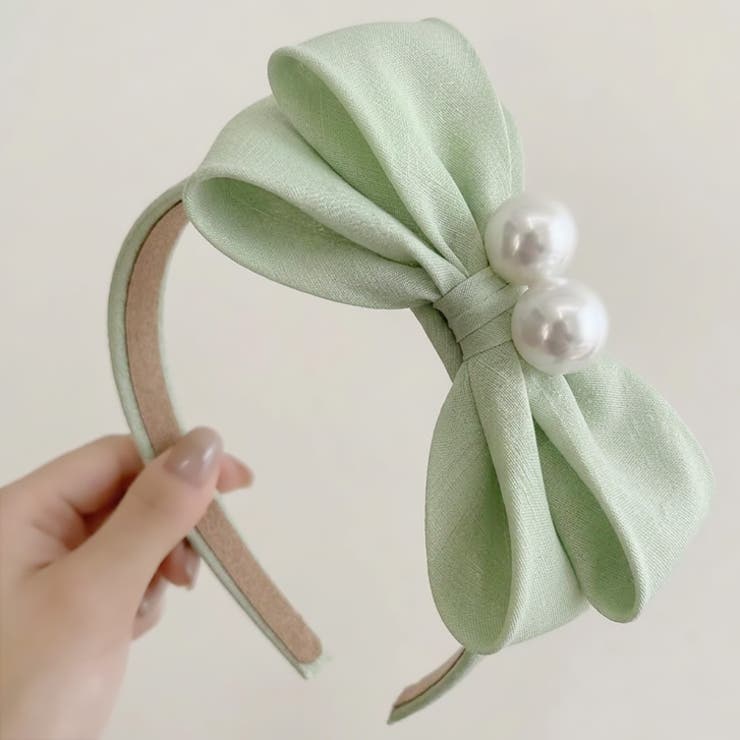グリーン | 【7283】パール×ビッグリボンカチューシャ	 | SneepDip