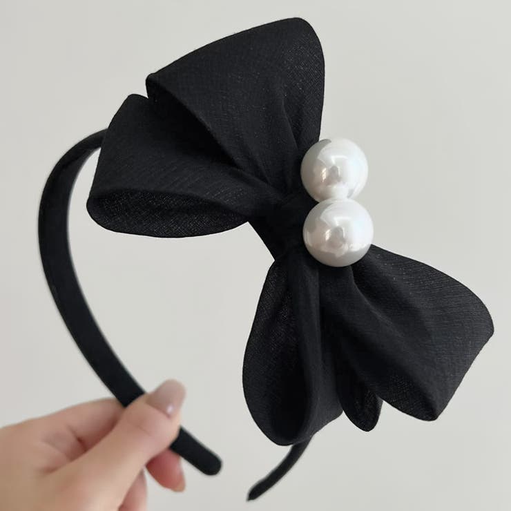 ブラック | 【7283】パール×ビッグリボンカチューシャ	 | SneepDip
