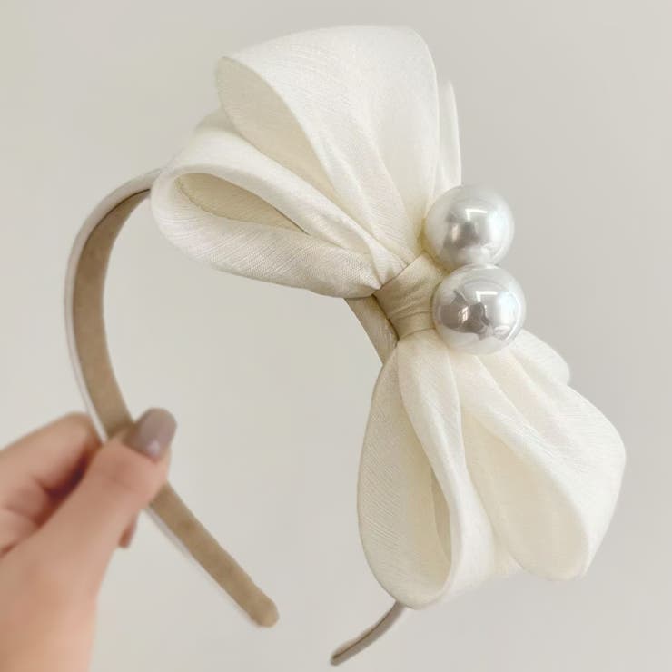ホワイト | 【7283】パール×ビッグリボンカチューシャ	 | SneepDip
