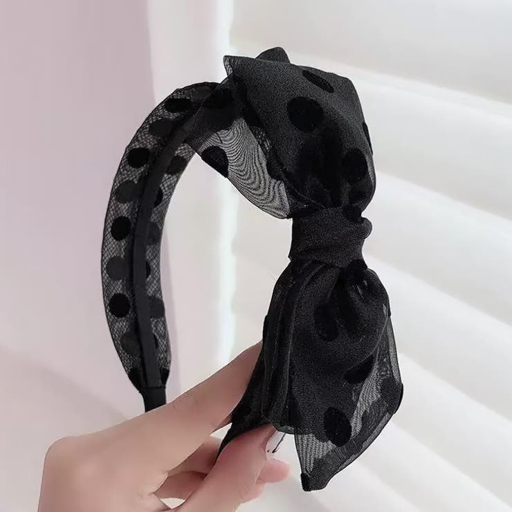 ブラック | 【7284】ドットリボンカチューシャ	 | SneepDip