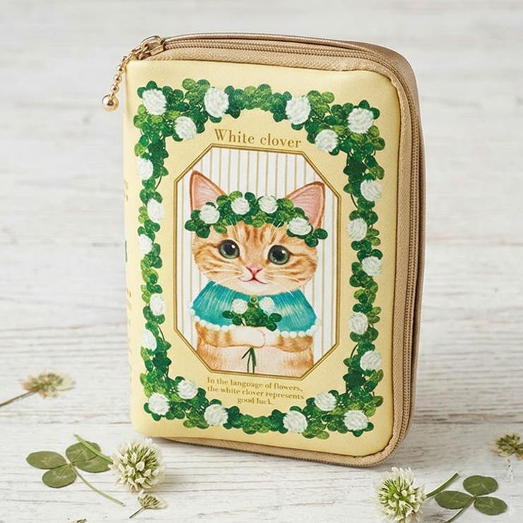 イエロー | 【7311】猫とお花のブック型ポーチ	 | SneepDip