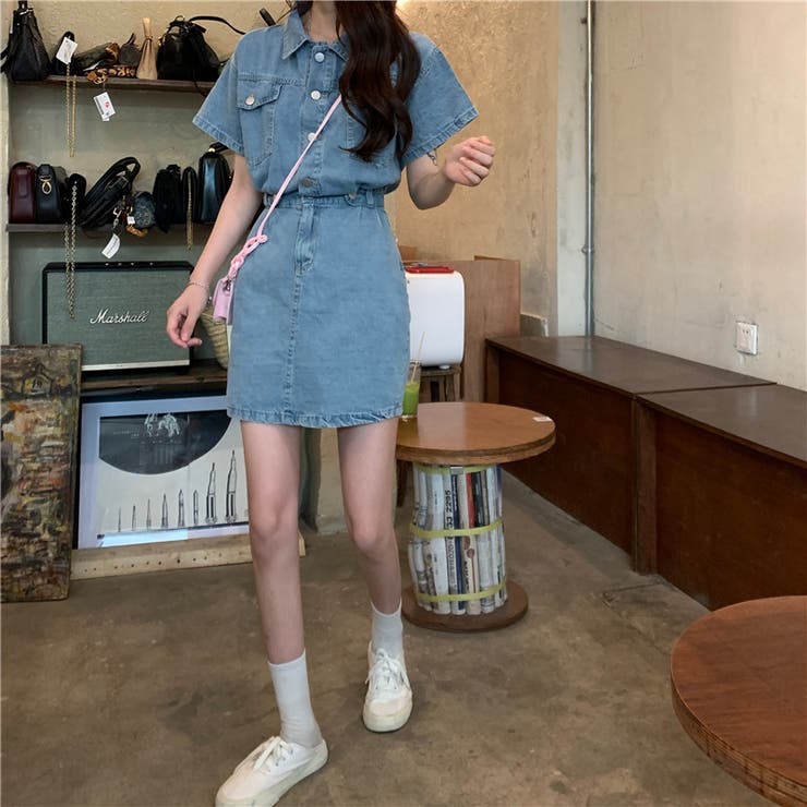 Shoplist限定 デニムミニワンピース ショートウエストマークカジュアル 品番 Snjw 17kg イチナナキログラム のレディースファッション通販 Shoplist ショップリスト