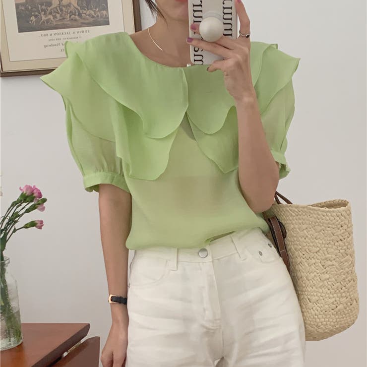 グリーン | 【赤字覚悟！処分セール】トップスシースルーシフォンシャツ半袖カジュアル日焼け止め… | 17kg