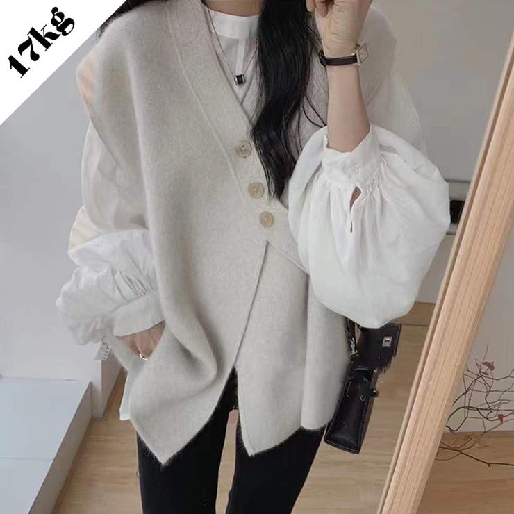 【赤字覚悟！処分セール】カジュアルベスト付きパフスリーブシャツセットアップ | 17kg | 詳細画像1 