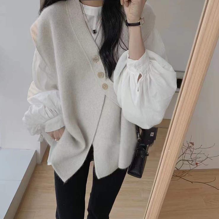 【赤字覚悟！処分セール】カジュアルベスト付きパフスリーブシャツセットアップ | 17kg | 詳細画像9 