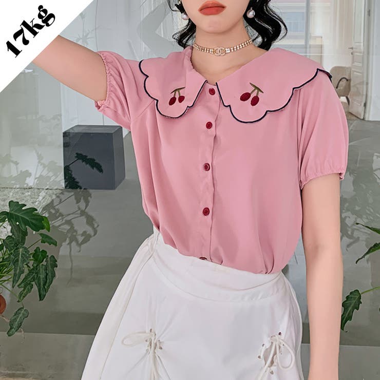 ピンク | 【赤字覚悟！処分セール】トップス刺繍シャツブラウスパフスリーブⅤネックオシャレ | 17kg