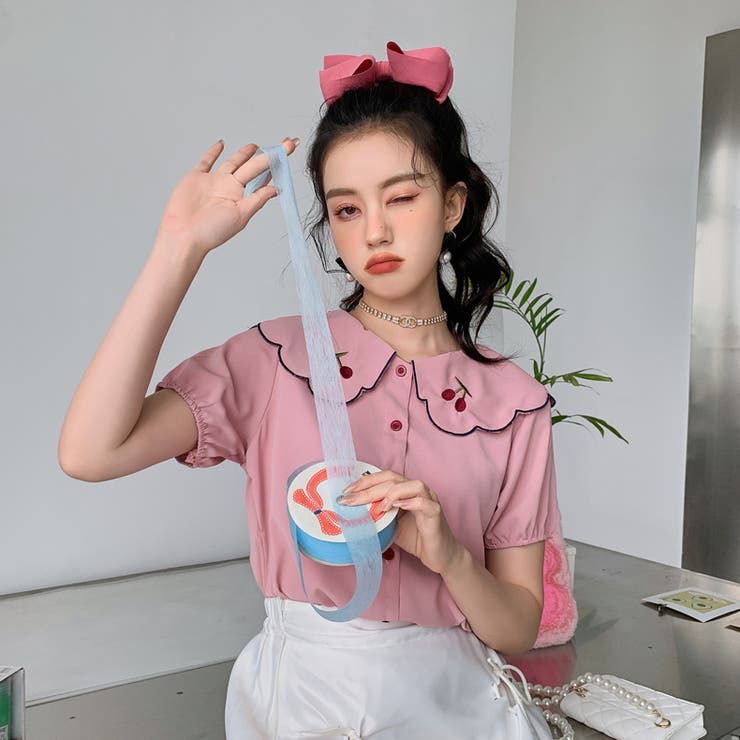 【赤字覚悟！処分セール】トップス刺繍シャツブラウスパフスリーブⅤネックオシャレ | 17kg | 詳細画像2 