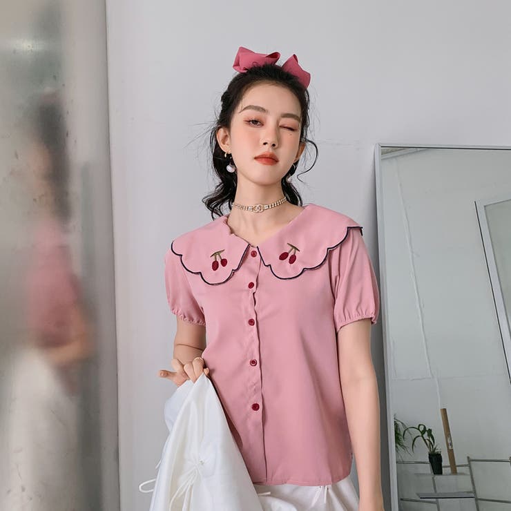 【赤字覚悟！処分セール】トップス刺繍シャツブラウスパフスリーブⅤネックオシャレ | 17kg | 詳細画像3 