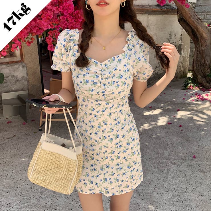 Shoplist限定 ミニワンピースショート スクエアネック花柄ウエストマーク 品番 Snjw 17kg イチナナキログラム のレディースファッション通販 Shoplist ショップリスト