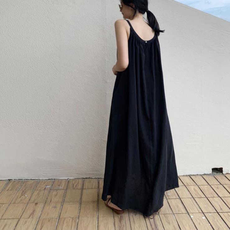 SHOPLIST限定】ロングキャミワンピース綿麻ノースリーブ[品番