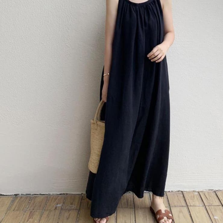SHOPLIST限定】ロングキャミワンピース綿麻ノースリーブ[品番