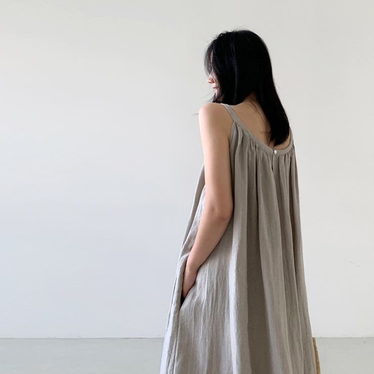SHOPLIST限定】ロングキャミワンピース綿麻ノースリーブ[品番