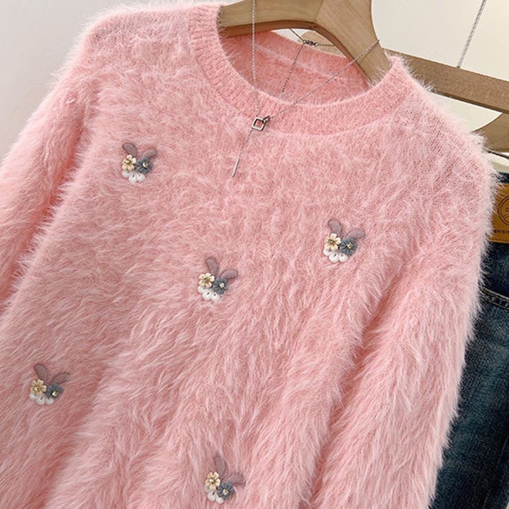 SHOPLIST限定】もこもこウサギ小花柄セーター[品番：SNJW0001483