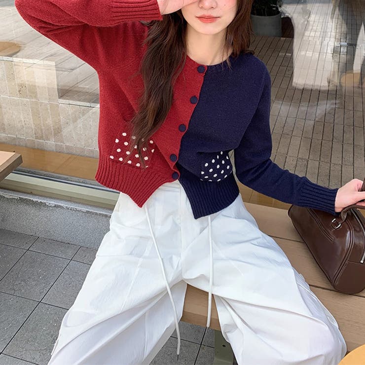 甘辛系ガールズ☆配色 ドット ポケット ニットカーディガン | 17kg | 詳細画像2 