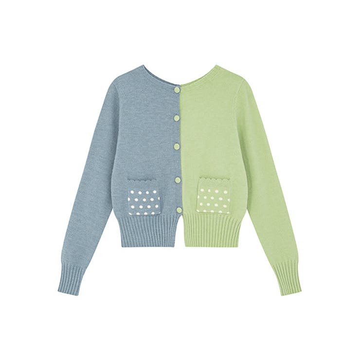 グリーン | 甘辛系ガールズ☆配色 ドット ポケット ニットカーディガン | 17kg