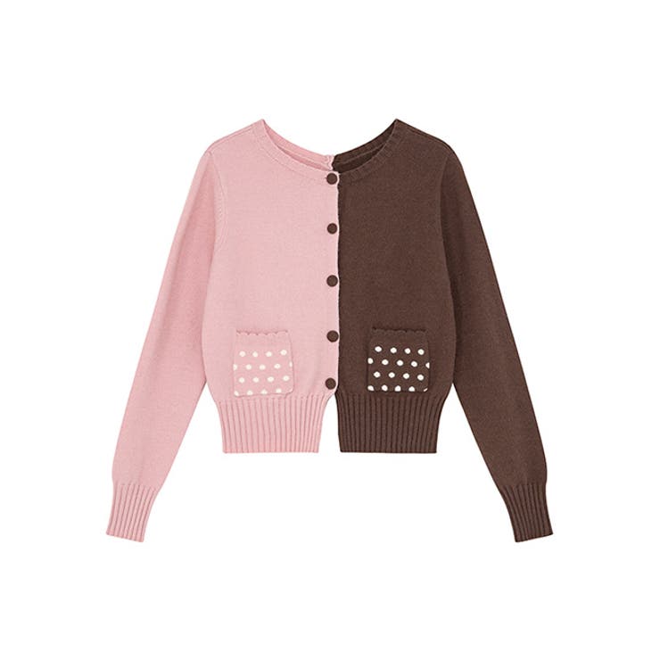 ピンク | 甘辛系ガールズ☆配色 ドット ポケット ニットカーディガン | 17kg