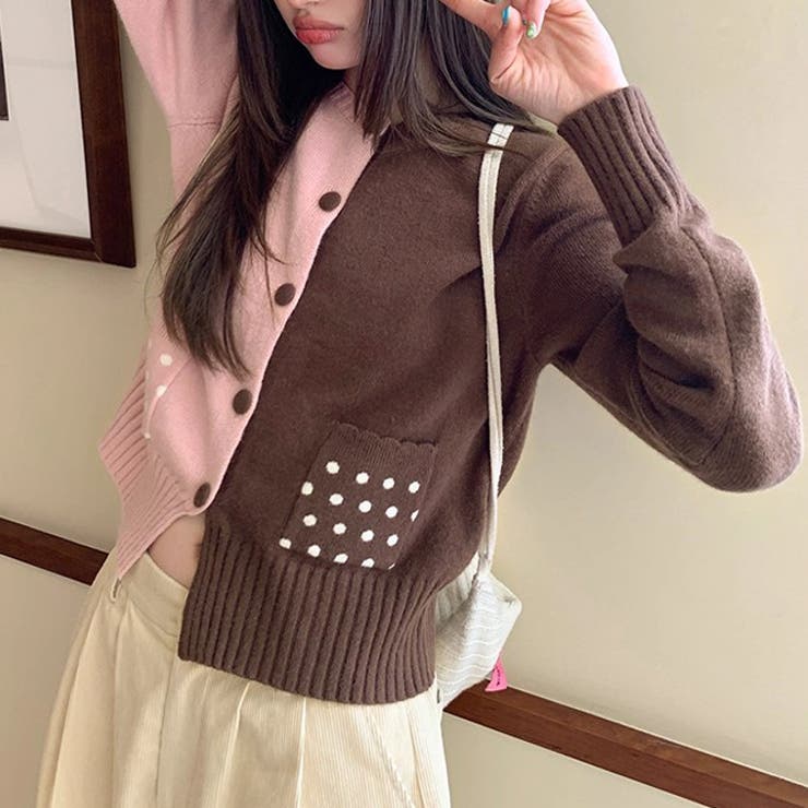 甘辛系ガールズ☆配色 ドット ポケット ニットカーディガン | 17kg | 詳細画像4 