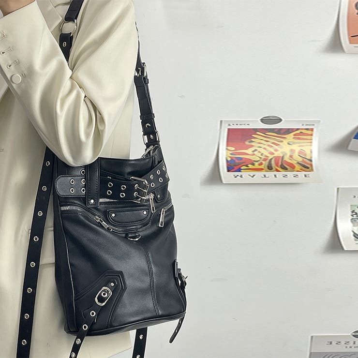 ユニセックス☆ダーク スタッズ ライダース バケット ショルダーバッグ | 17kg | 詳細画像6 