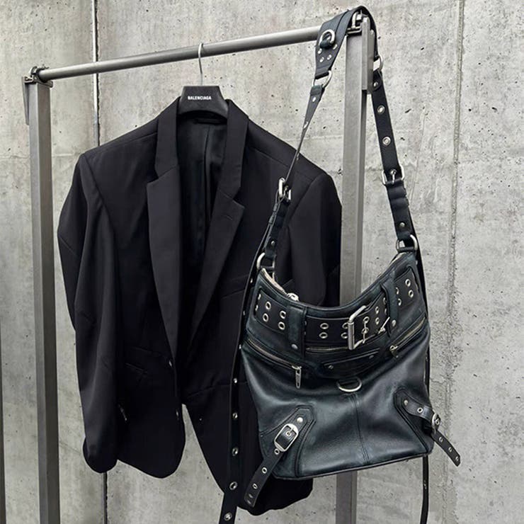 ユニセックス☆ダーク スタッズ ライダース バケット ショルダーバッグ | 17kg | 詳細画像9 