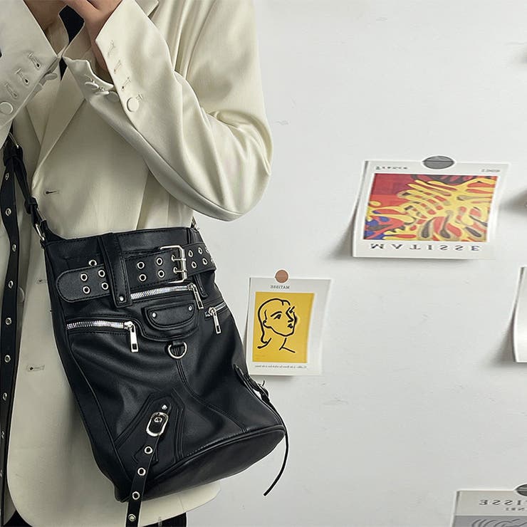 ユニセックス☆ダーク スタッズ ライダース バケット ショルダーバッグ | 17kg | 詳細画像11 