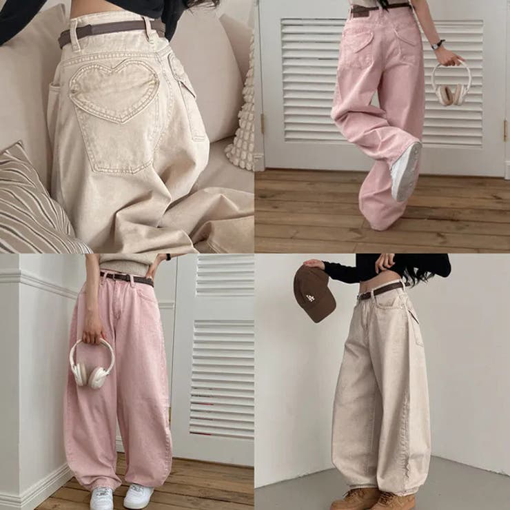 甘辛系ガールズ☆ハイウエスト ハート ポケット ワイドデニムパンツ | 17kg | 詳細画像6