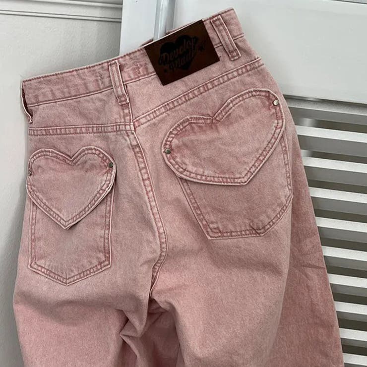 甘辛系ガールズ☆ハイウエスト ハート ポケット ワイドデニムパンツ | 17kg | 詳細画像8