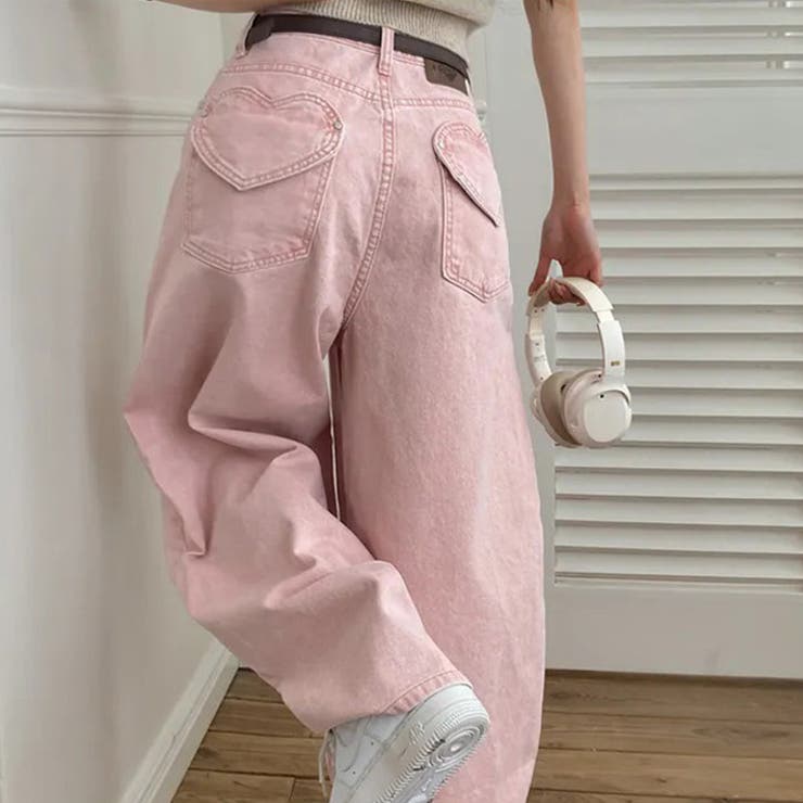 甘辛系ガールズ☆ハイウエスト ハート ポケット ワイドデニムパンツ | 17kg | 詳細画像9