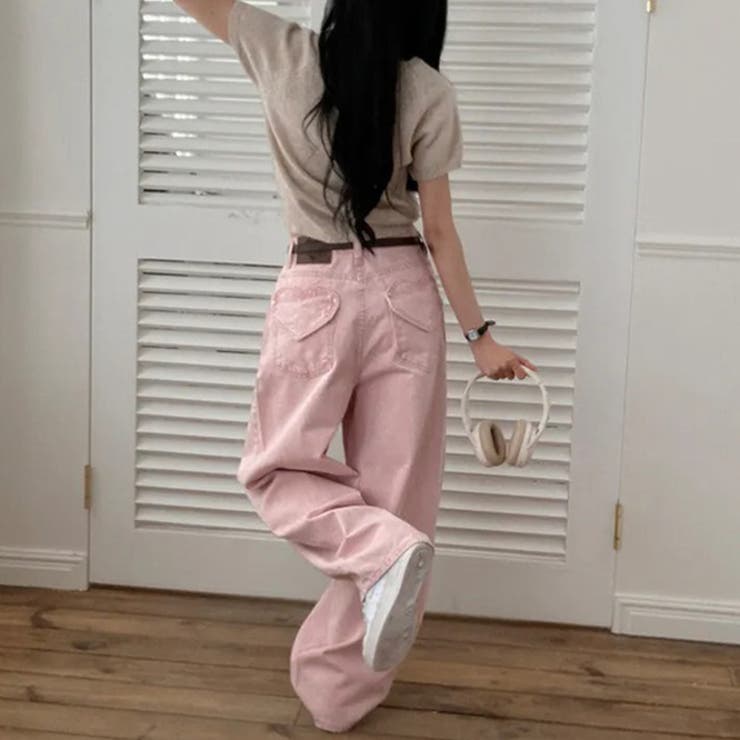 甘辛系ガールズ☆ハイウエスト ハート ポケット ワイドデニムパンツ | 17kg | 詳細画像11