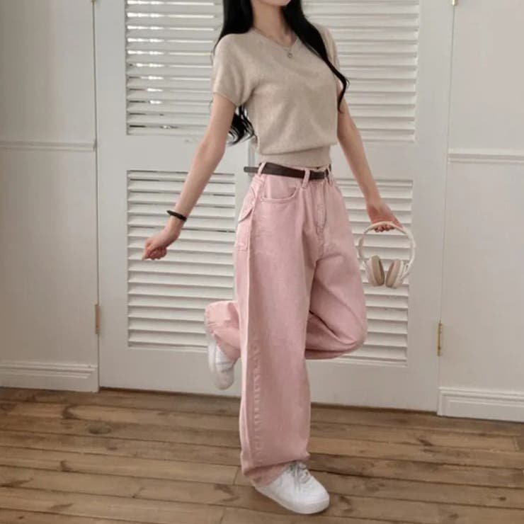 甘辛系ガールズ☆ハイウエスト ハート ポケット ワイドデニムパンツ | 17kg | 詳細画像12