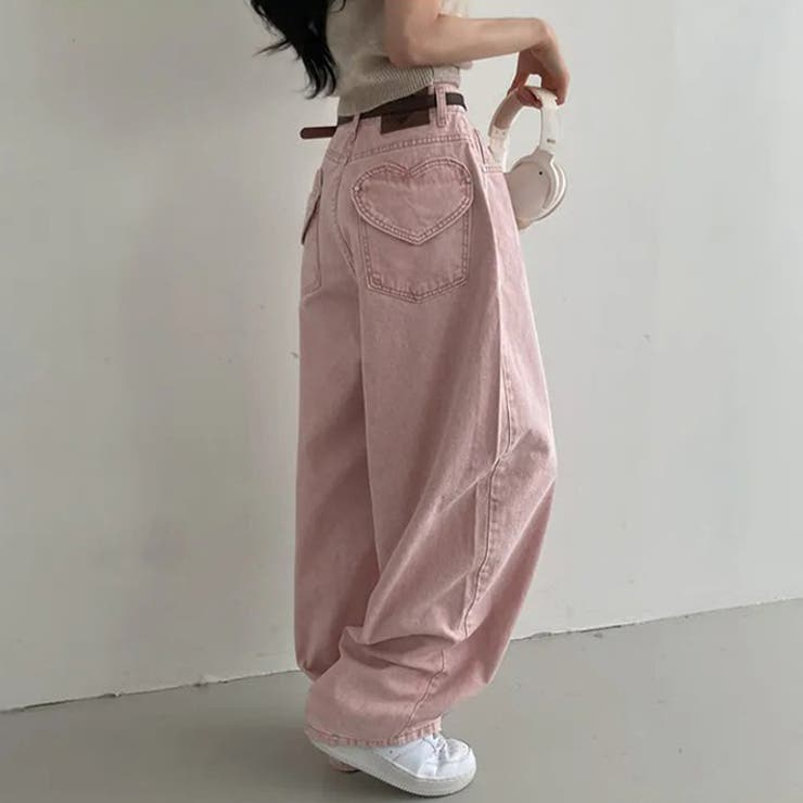 甘辛系ガールズ☆ハイウエスト ハート ポケット ワイドデニムパンツ | 17kg | 詳細画像14