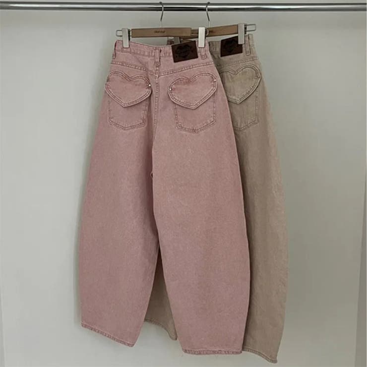 甘辛系ガールズ☆ハイウエスト ハート ポケット ワイドデニムパンツ | 17kg | 詳細画像5