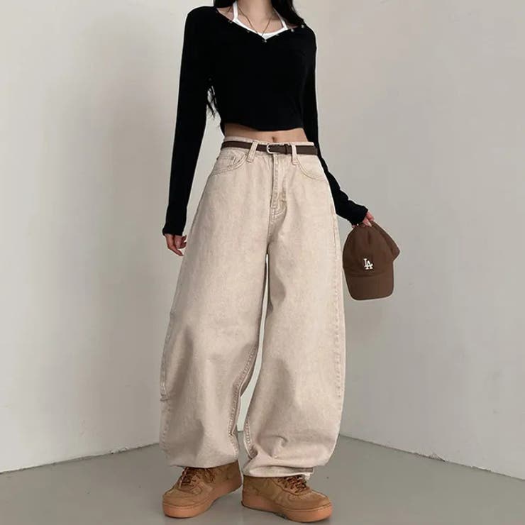 甘辛系ガールズ☆ハイウエスト ハート ポケット ワイドデニムパンツ | 17kg | 詳細画像19