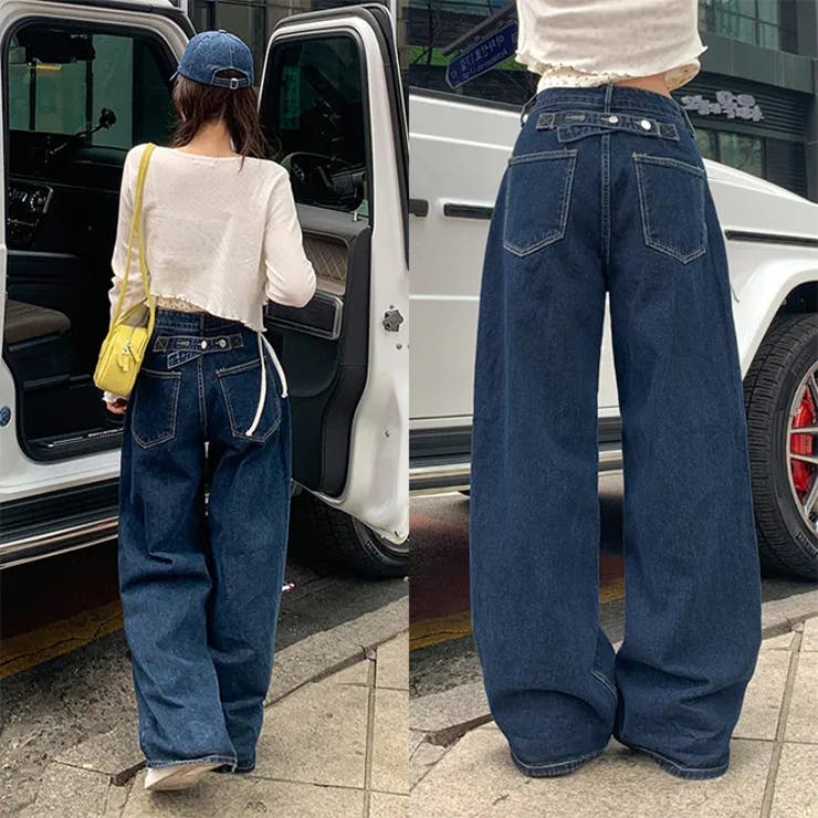 甘辛系ガールズ☆ハイウエスト ボタン ワイド ストレート デニムパンツ | 17kg | 詳細画像1 