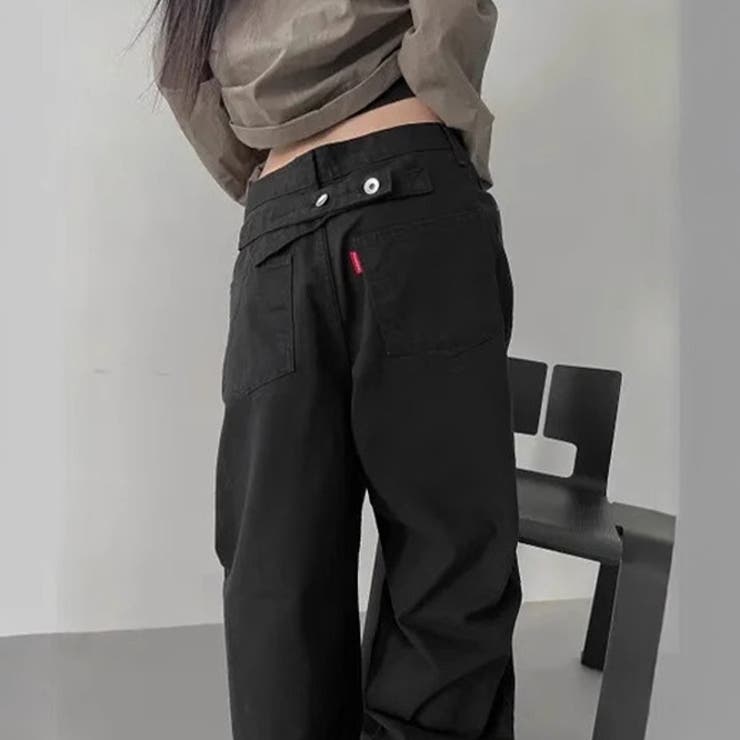 甘辛系ガールズ☆ハイウエスト ボタン ワイド ストレート デニムパンツ | 17kg | 詳細画像2 