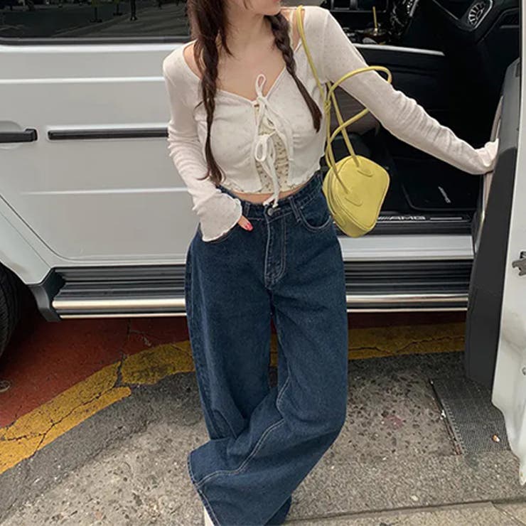 甘辛系ガールズ☆ハイウエスト ボタン ワイド ストレート デニムパンツ | 17kg | 詳細画像12 