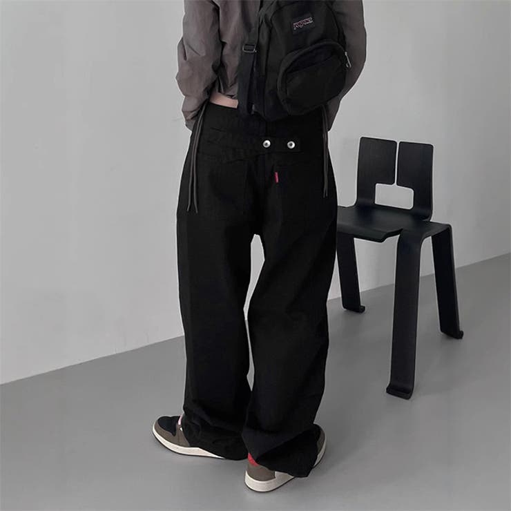 ブラック | 甘辛系ガールズ☆ハイウエスト ボタン ワイド ストレート デニムパンツ | 17kg