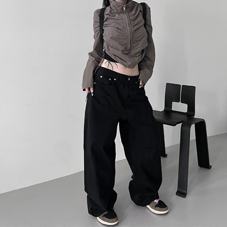 甘辛系ガールズ☆ハイウエスト ボタン ワイド ストレート デニムパンツ | 17kg | 詳細画像25 