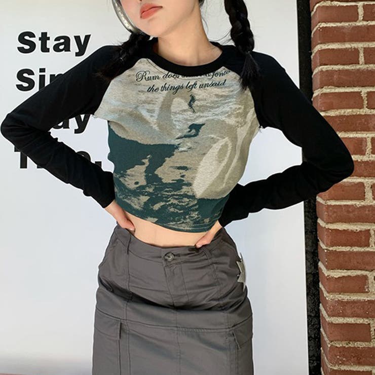 甘辛系ガールズ☆クルーネック 長袖Tシャツ クロップド丈 | 17kg | 詳細画像1 